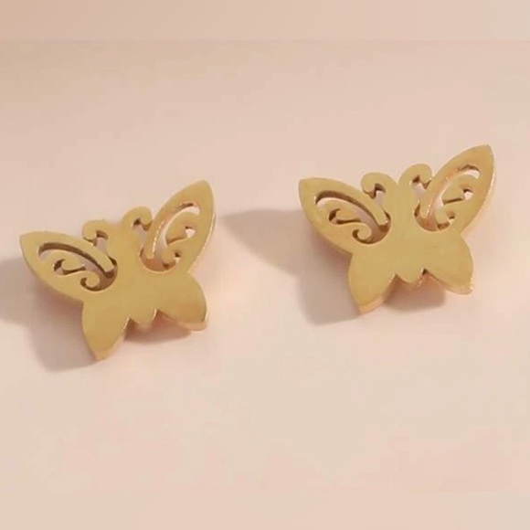 “Curlicue Butterfly” Coil Spiral Swirl Loop Twist Scroll Ringlet Mini Steel Stud - Picture 4 of 7